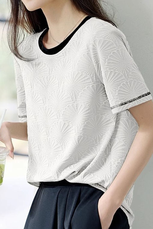 Textured Color Block Collar Short Sleeve - liwisi