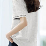 Textured Color Block Collar Short Sleeve - liwisi