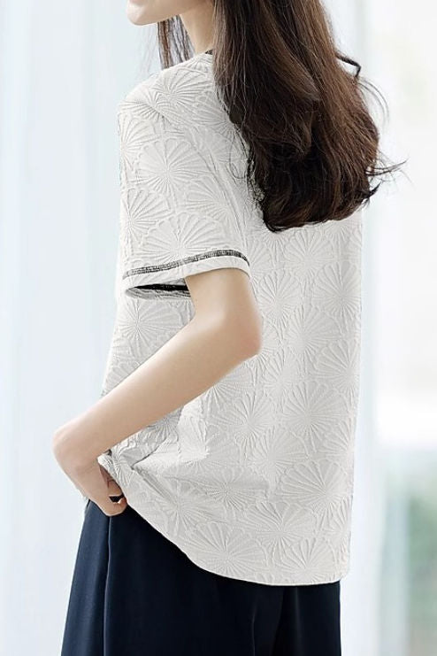 Textured Color Block Collar Short Sleeve - liwisi