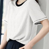 Textured Color Block Collar Short Sleeve - liwisi