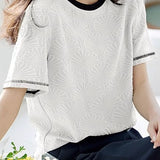 Textured Color Block Collar Short Sleeve - liwisi