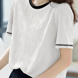 Textured Color Block Collar Short Sleeve - liwisi