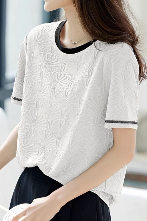 Textured Color Block Collar Short Sleeve - liwisi