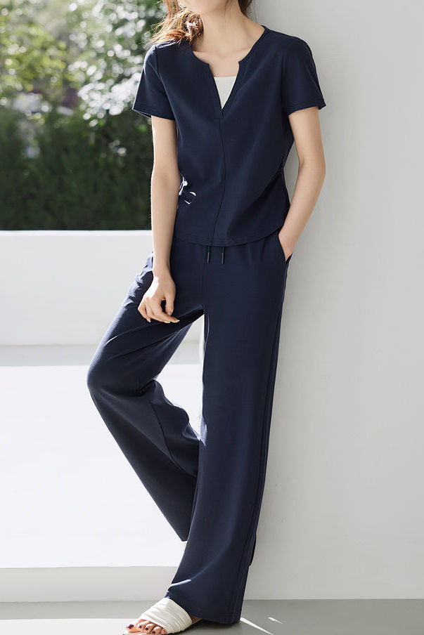 Color Block Spliced T-Shirt and Pants Set - liwisi