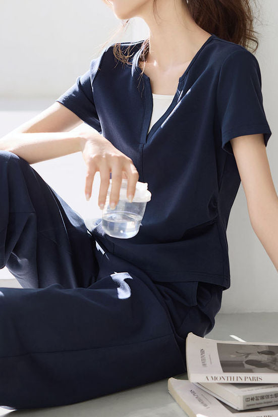 Color Block Spliced T-Shirt and Pants Set - liwisi