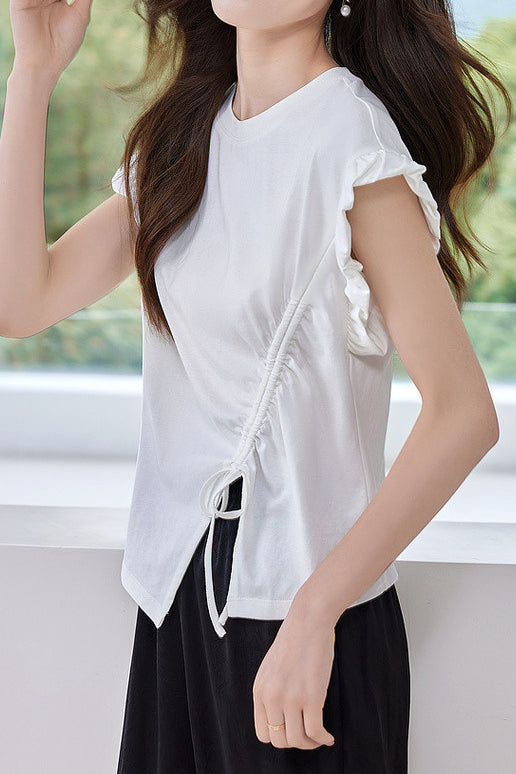 Irregular Pleated Split Short Sleeve - liwisi