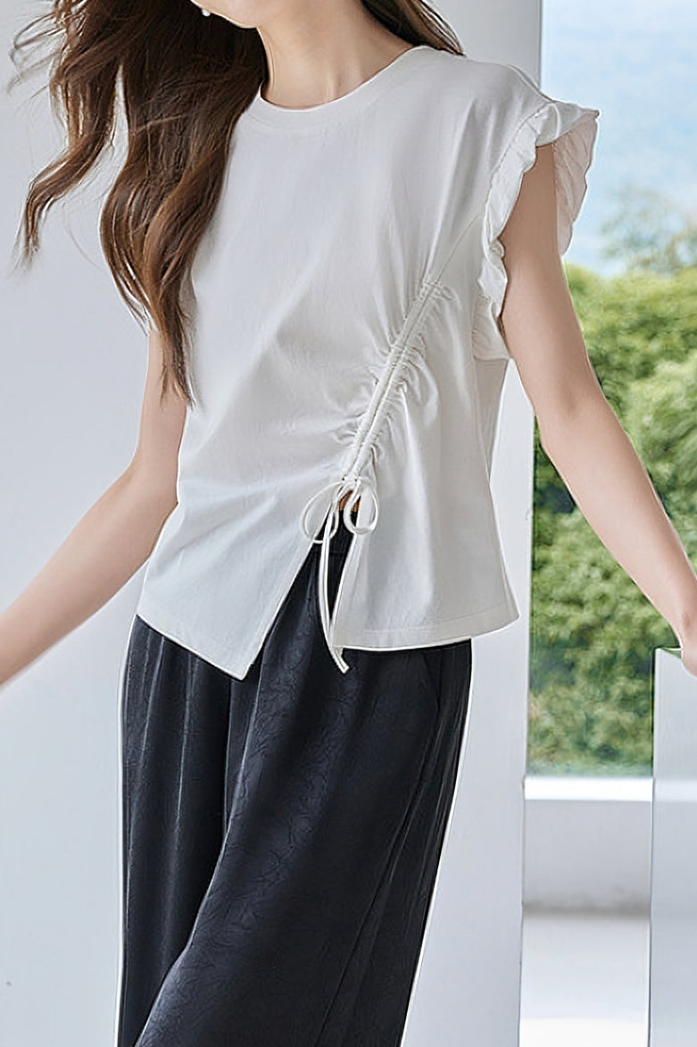 Irregular Pleated Split Short Sleeve - liwisi