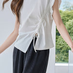 Irregular Pleated Split Short Sleeve - liwisi