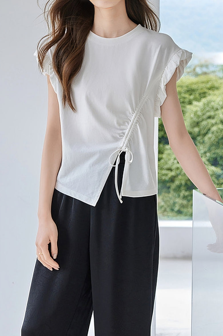 Irregular Pleated Split Short Sleeve - liwisi