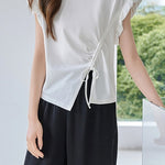Irregular Pleated Split Short Sleeve - liwisi