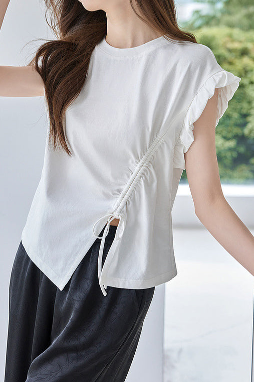 Irregular Pleated Split Short Sleeve - liwisi