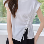 Irregular Pleated Split Short Sleeve - liwisi