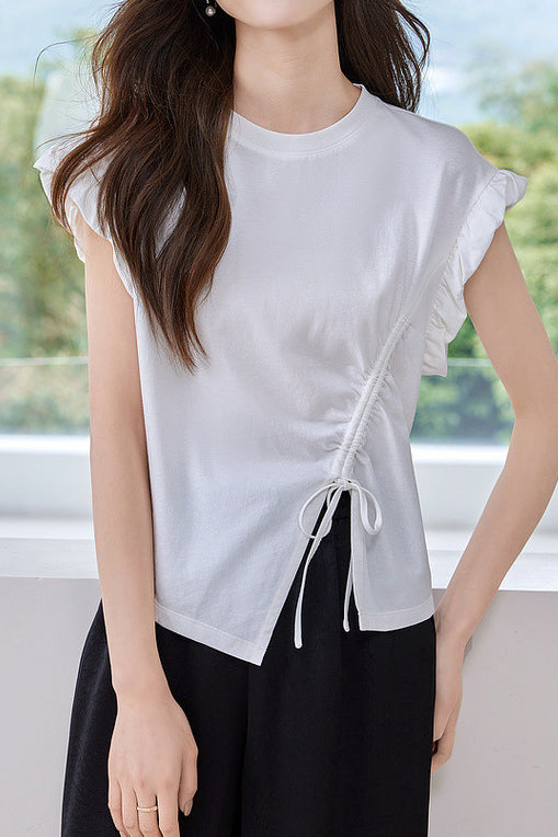 Irregular Pleated Split Short Sleeve - liwisi