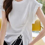 Irregular Pleated Split Short Sleeve - liwisi