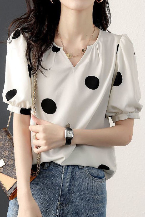 Stylish Loose Polka Dot Puff Sleeve - liwisi