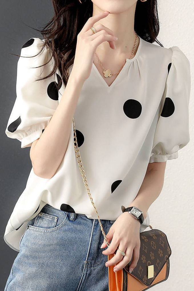Stylish Loose Polka Dot Puff Sleeve - liwisi