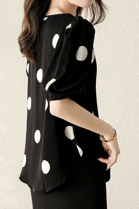 Stylish Loose Polka Dot Puff Sleeve - liwisi