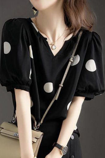 Stylish Loose Polka Dot Puff Sleeve - liwisi