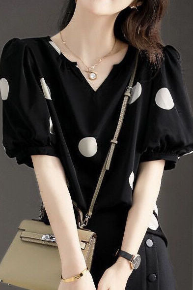 Stylish Loose Polka Dot Puff Sleeve - liwisi