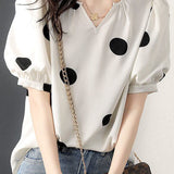 Stylish Loose Polka Dot Puff Sleeve - liwisi