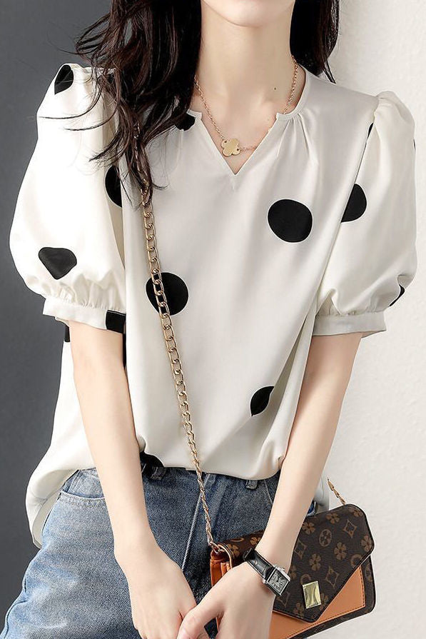Stylish Loose Polka Dot Puff Sleeve - liwisi