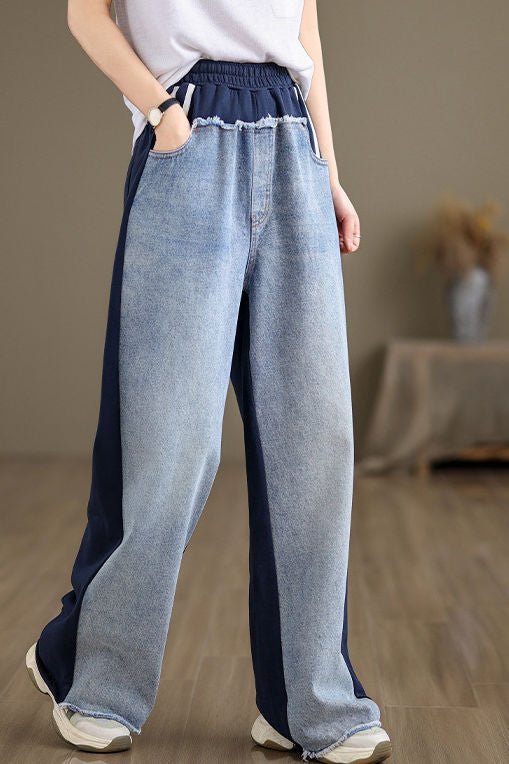 Simple Color Block Frayed Straight Pants - liwisi