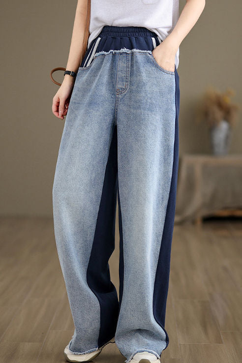 Simple Color Block Frayed Straight Pants - liwisi