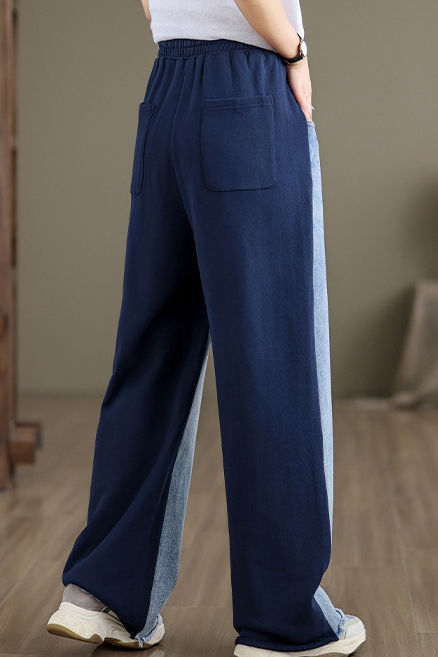 Simple Color Block Frayed Straight Pants - liwisi