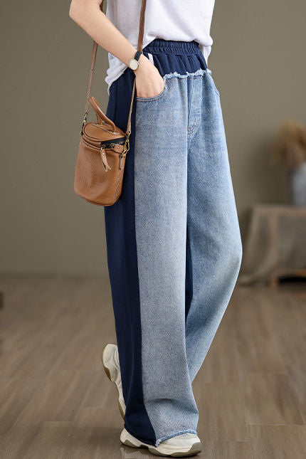 Simple Color Block Frayed Straight Pants - liwisi