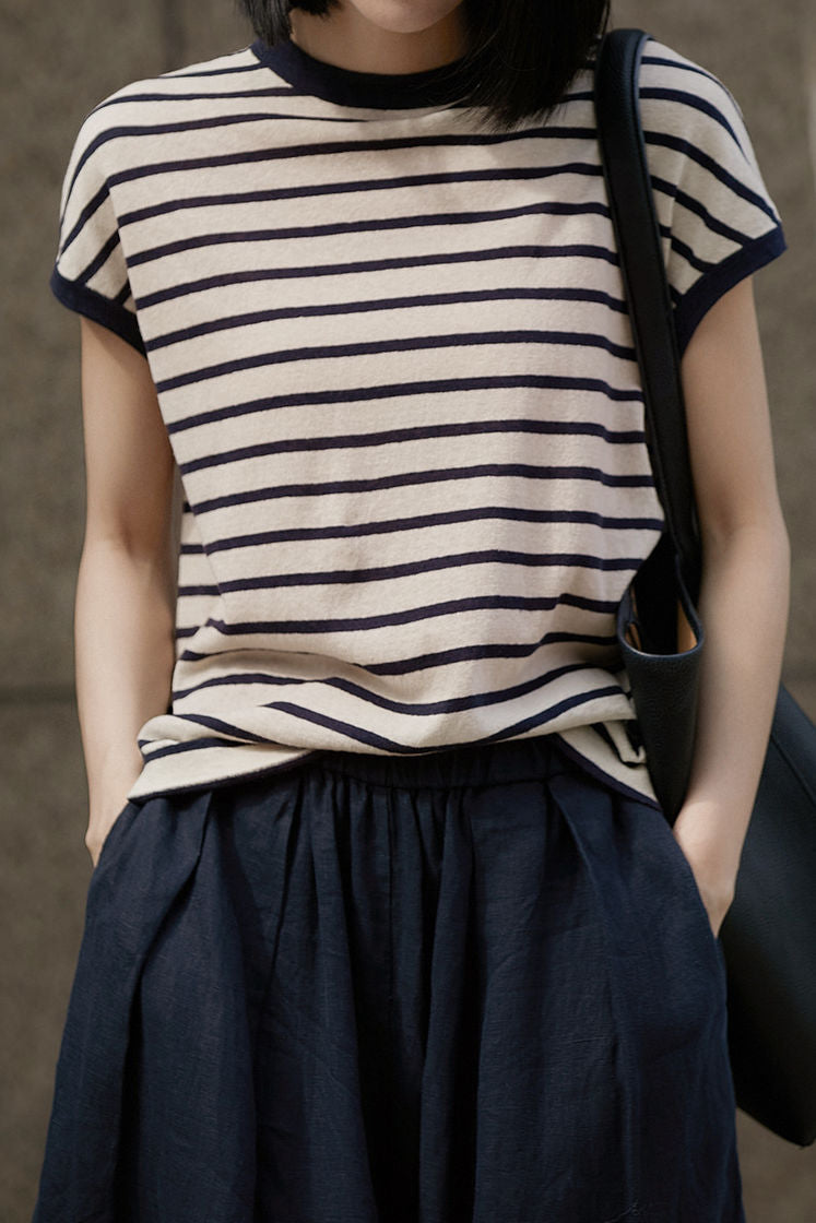 Color Block Striped Knit T-Shirt - liwisi