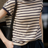 Color Block Striped Knit T-Shirt - liwisi
