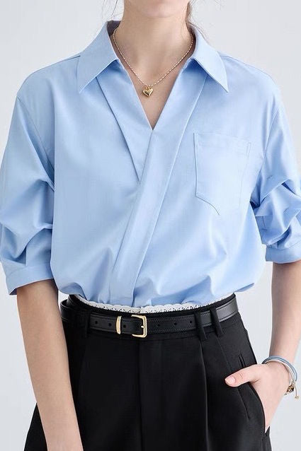Casual Loose French V-Neck Shirt - liwisi