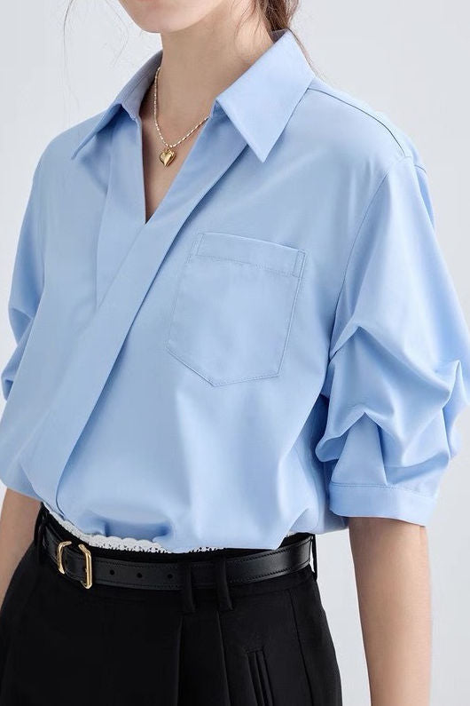 Casual Loose French V-Neck Shirt - liwisi