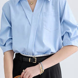 Casual Loose French V-Neck Shirt - liwisi