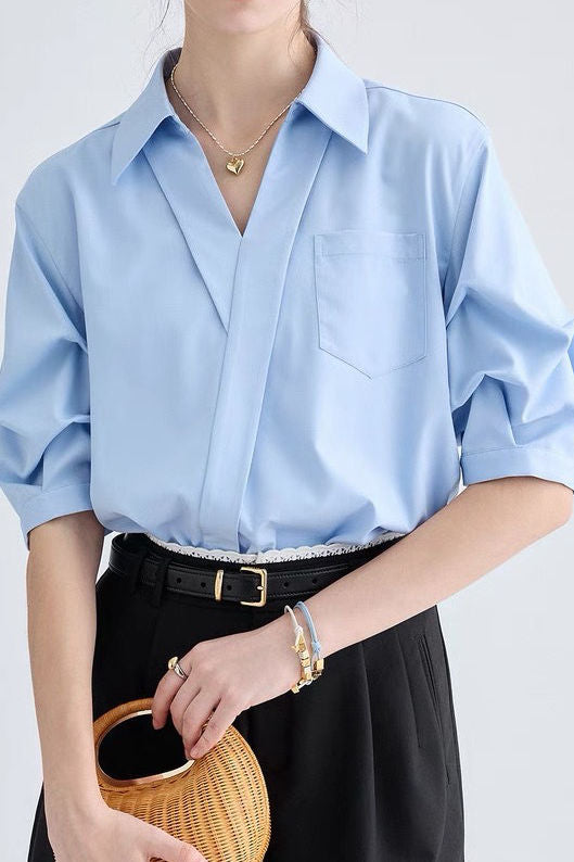 Casual Loose French V-Neck Shirt - liwisi