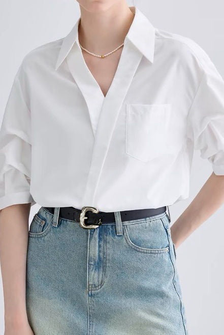 Casual Loose French V-Neck Shirt - liwisi