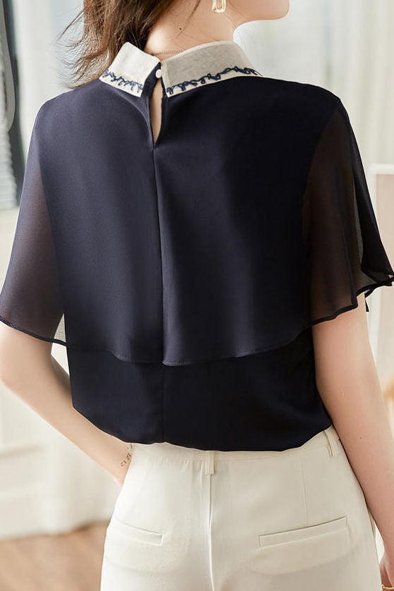 Collared Embroidered Cape Shirt - liwisi