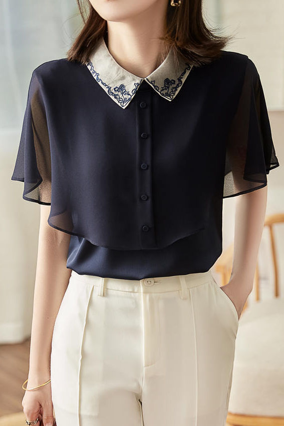 Collared Embroidered Cape Shirt - liwisi