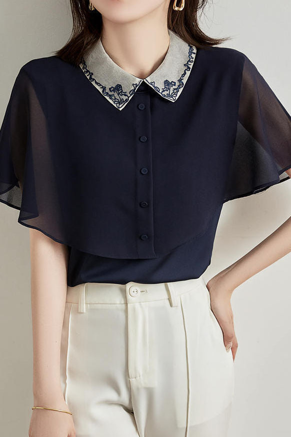 Collared Embroidered Cape Shirt - liwisi