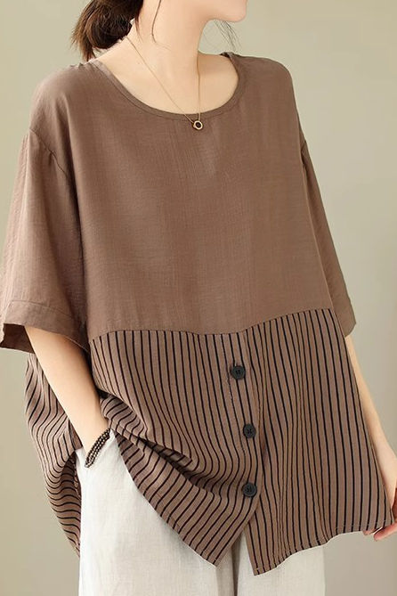 Artistic Patchwork Short Sleeve T-Shirt - liwisi