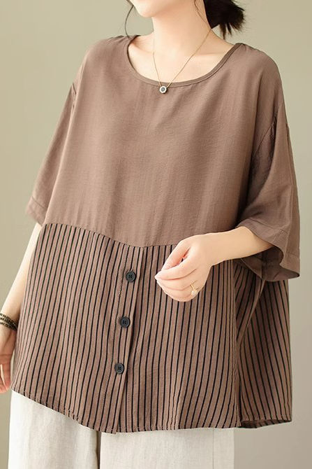 Artistic Patchwork Short Sleeve T-Shirt - liwisi