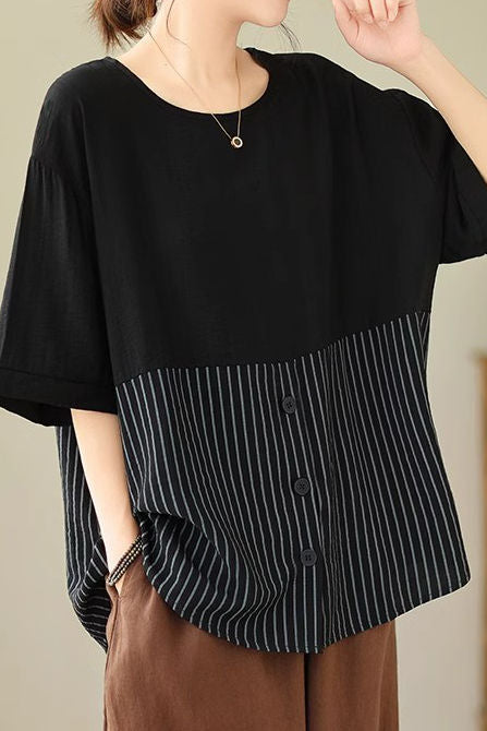 Artistic Patchwork Short Sleeve T-Shirt - liwisi