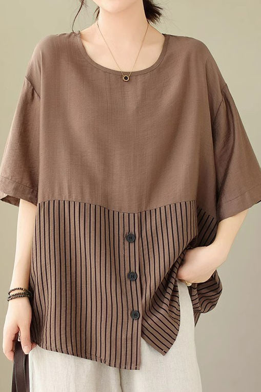 Artistic Patchwork Short Sleeve T-Shirt - liwisi