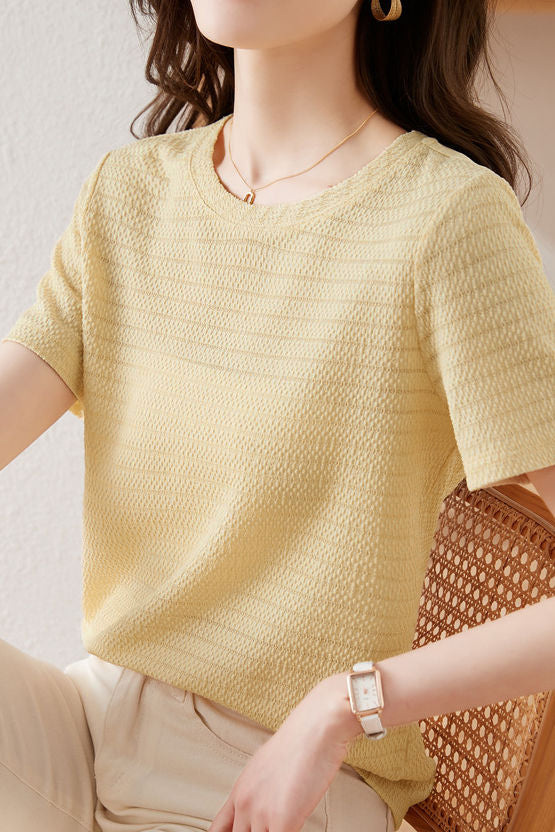 Textured Striped Solid T-Shirt - liwisi