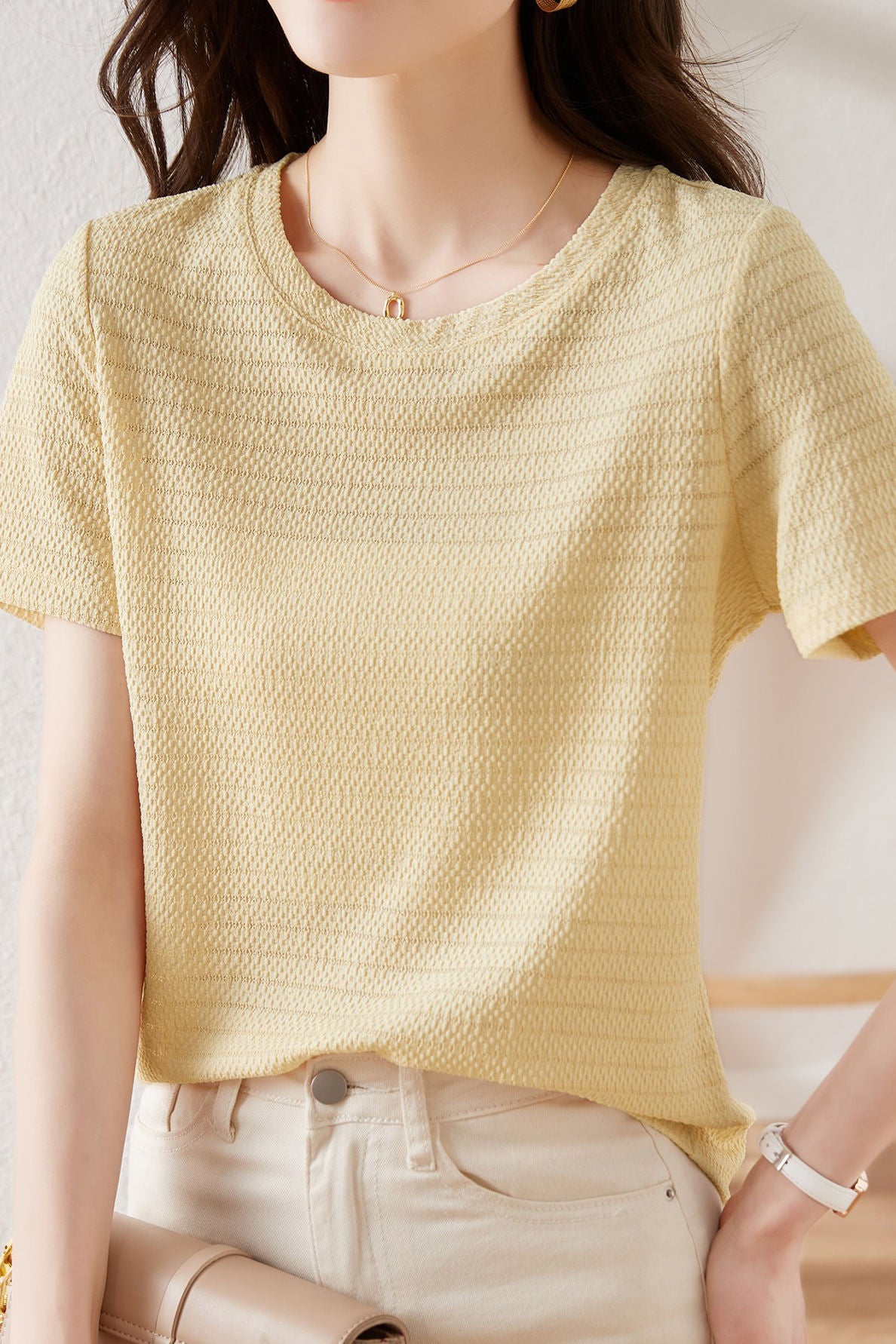Textured Striped Solid T-Shirt - liwisi