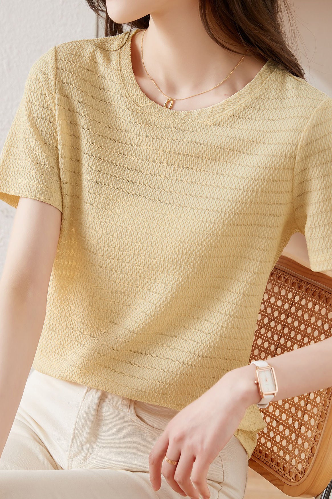 Textured Striped Solid T-Shirt - liwisi