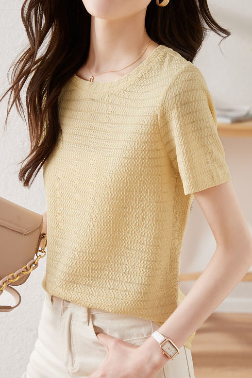 Textured Striped Solid T-Shirt - liwisi
