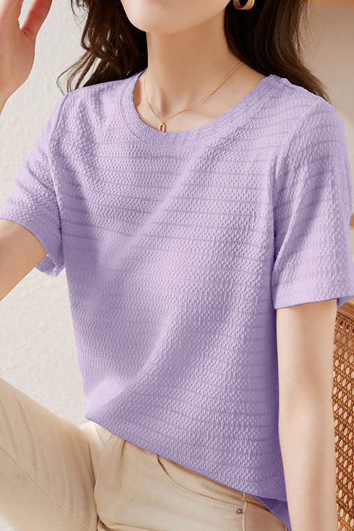 Textured Striped Solid T-Shirt - liwisi