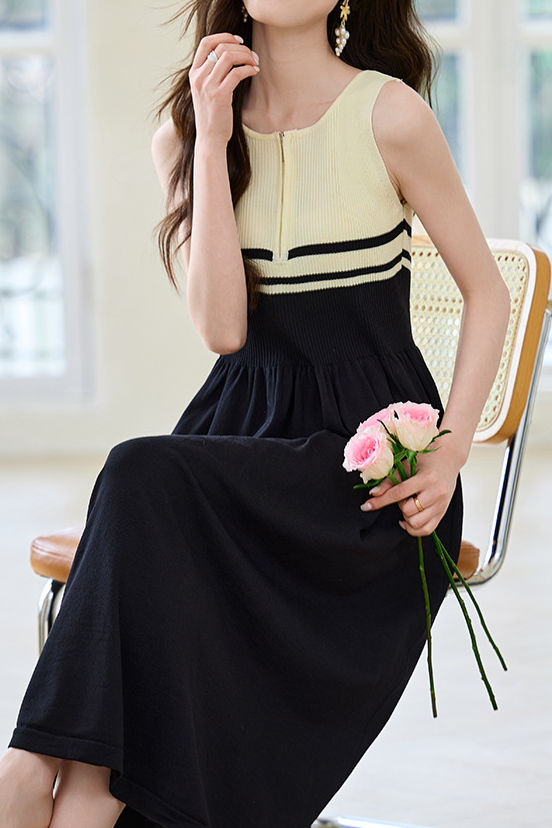 French Stripe Sleeveless Vest Dress - liwisi