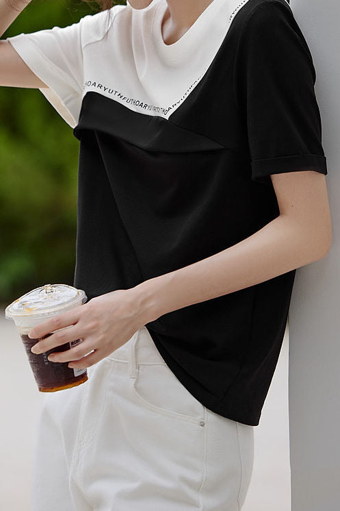 Color Block Patchwork Round Neck T-Shirt - liwisi